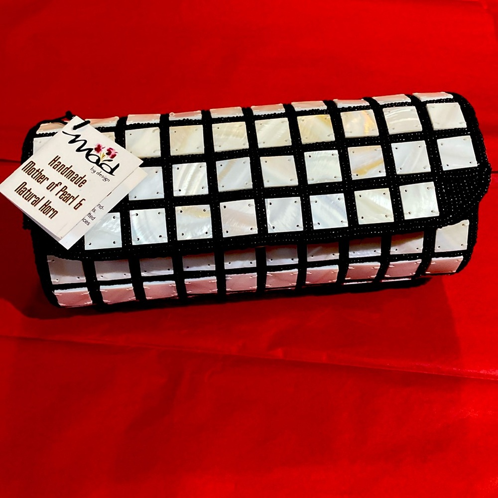 A “MAD” by Design Handmade Caviar Barrel Clutch Mother of Pearl & Natural Horn